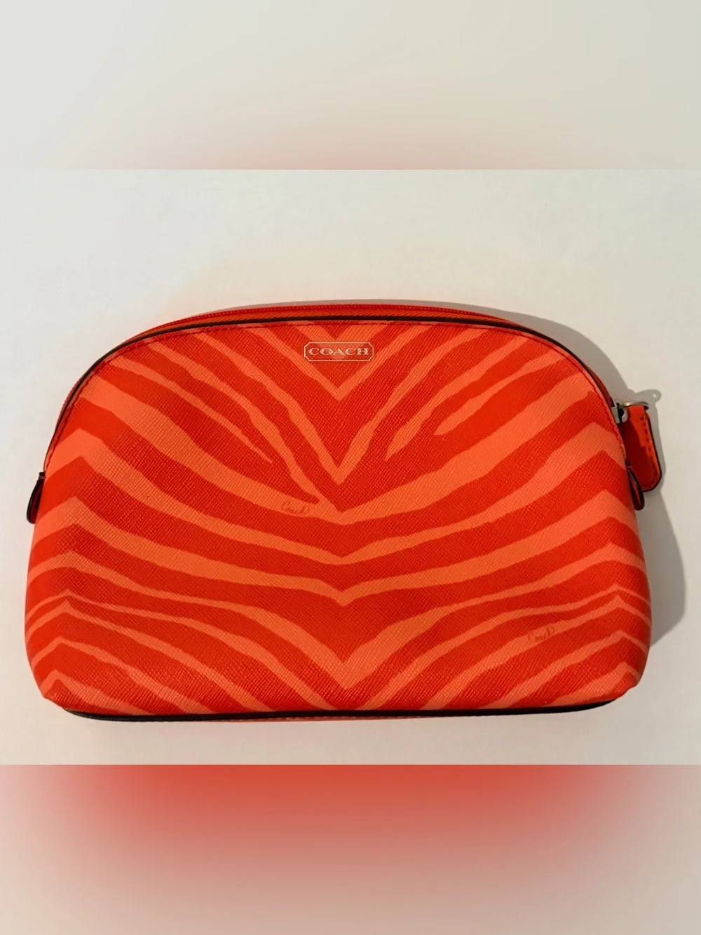 New Coach Orange Zebra Print Cosmetic Case - Picture 1 of 3